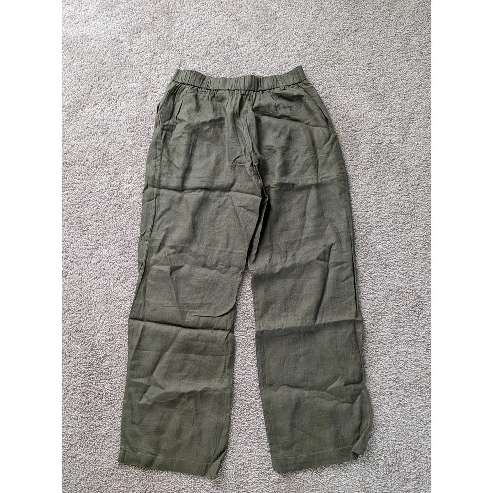 Quince 100% European Linen Pleated Trouser Bayberry Olive Womens 8 NWT